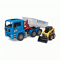 MAN Tipping Container Truck with CAT Skid Steer Loader