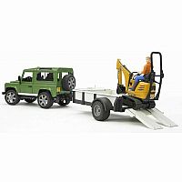 Land Rover with trailer, JCB Micro Exc., and worker