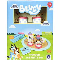 Bluey Tea Party Set – Wooden 18-Piece Pretend Play Set with Tray, Teapot, Tea Cups, Biscuits, and Notepad for Ages 3+ 