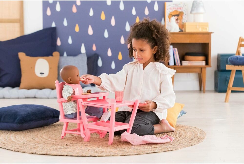 Corolle 2 in 1 Baby Doll High Chair for Both 14in and 17in Dolls Building Blocks