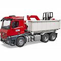 Bruder MB Arocs Truck with Roll-Off-Container and Mini Excavator